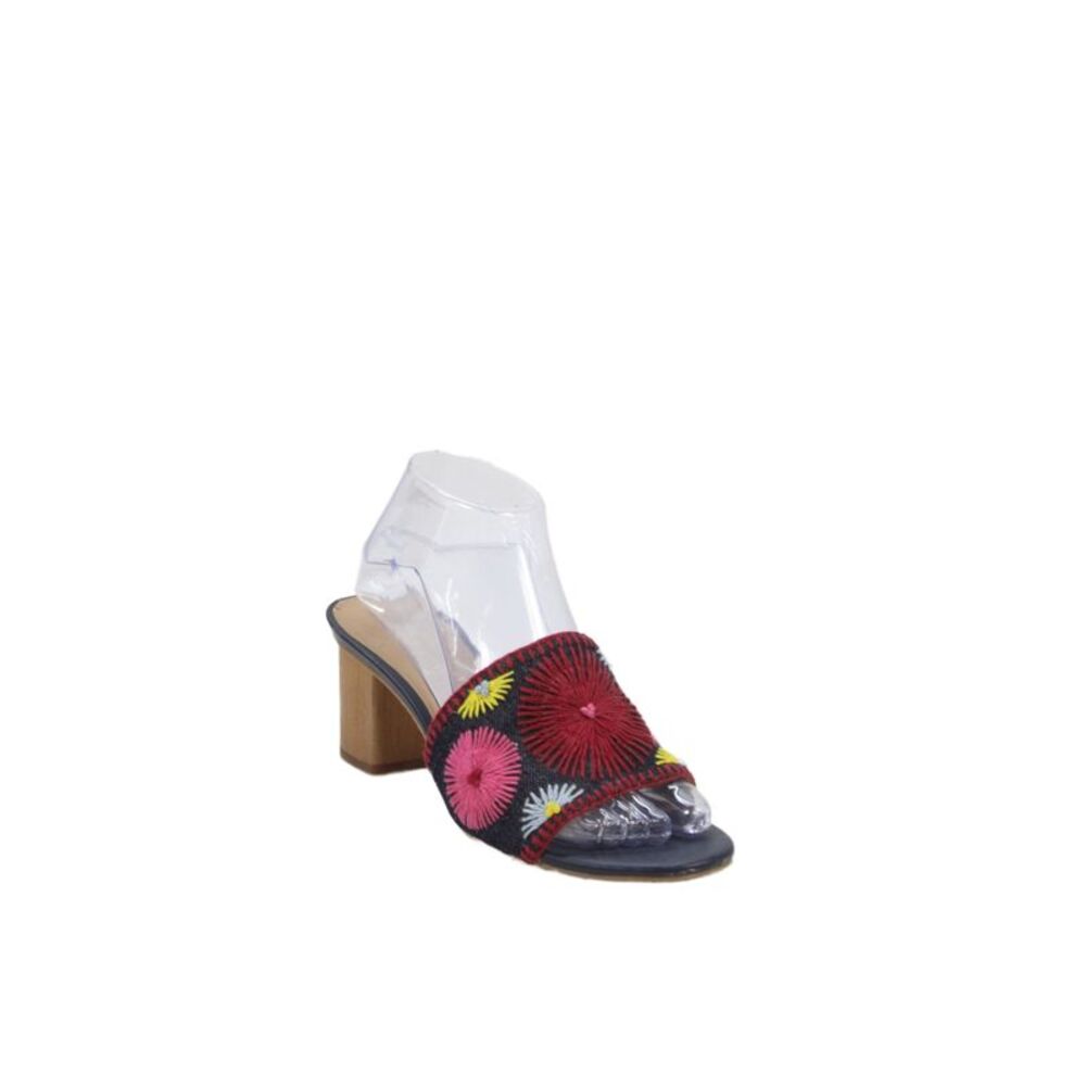 Jack Rogers Womens Block Heel Embroidered Denim Slide Sandals Blue Size 8
